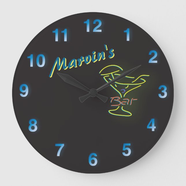 Mörk blått 🍻 🕰 Faux Neon-signalen Anpassningsbar Stor Klocka (Framsida)