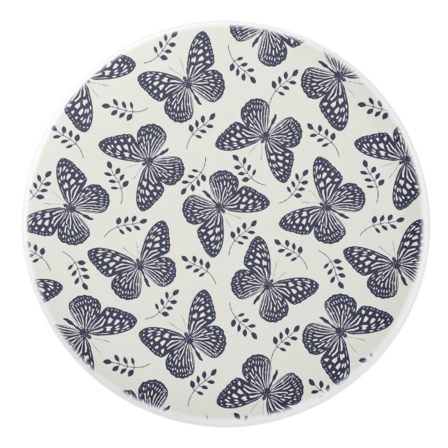 Mörk blått fjäril mönster på grått-bakgrund knopp (Framsidan)