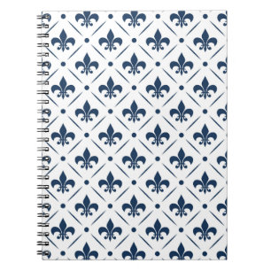 Mörk blått Fleur De Lis mönster på vit bakgrund Anteckningsbok