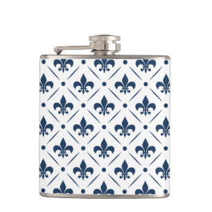 Mörk blått Fleur De Lis mönster på vit bakgrund Fickplunta