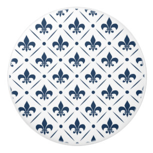 Mörk blått Fleur De Lis mönster på vit bakgrund Knopp