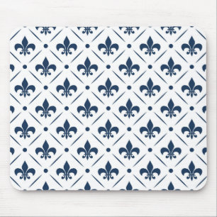 Mörk blått Fleur De Lis mönster på vit bakgrund Musmatta