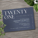 Mörk blått flottan | Coola Modern 21:a födelsedag  Inbjudningar<br><div class="desc">Modern 21:a födelsedag med stor rubrik "21:a" text i ett accentteckensnitt. Utformning utanför mitten med vitt teckensnitt på en kontrasterande mörk blått bakgrund.</div>