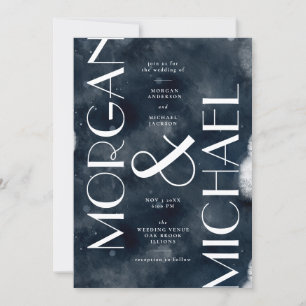 Mörk blått flottan White Modern Gothic Bröllop Inv Inbjudningar