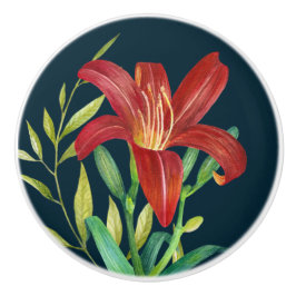 Mörk blått för Watercolor Orange Lily Illustration Knopp