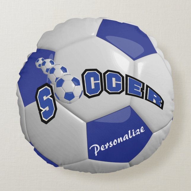 Mörk blått fotbollsbuss | DIY NAMN Rund Kudde (Framsidan)