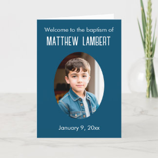 Mörk blått foto-frontens-polka-prickad baptism program