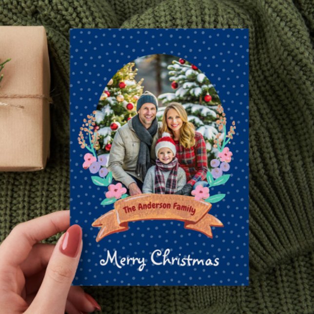 Mörk blått fotopul för febern Blommigt Julkort (Skapare uppladdad)