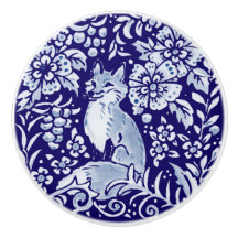Mörk blått Fox Woodland Animal Blommigt Cobalt Nav
