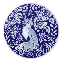 Mörk blått Fox Woodland Animal Blommigt Cobalt Nav Knopp