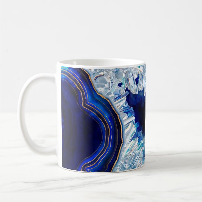 Mörk blått Geode Crystals och Guld Digital Art Kaffemugg (Vänster)