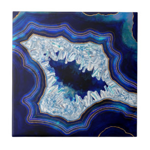 Mörk blått Geode Crystals och Guld Digital Art Kakelplatta