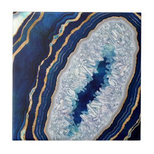 Mörk blått Geode och Guld Digital Art Kakelplatta