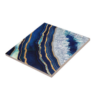 Mörk blått Geode och Guld Digital Art Kakelplatta