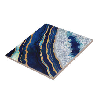 Mörk blått Geode och Guld Digital Art Kakelplatta