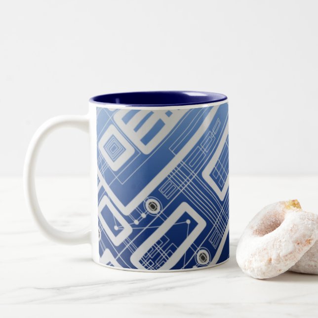 Mörk blått Geometrisk kretskort Två-Tonad Mugg (Med munk)