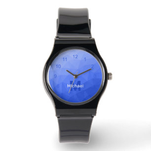 Mörk blått geometrisk maska mönster Monogram Watch Armbandsur