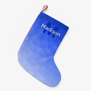 Mörk blått geometriskt nät mönster Monogram Liten Julstrumpa