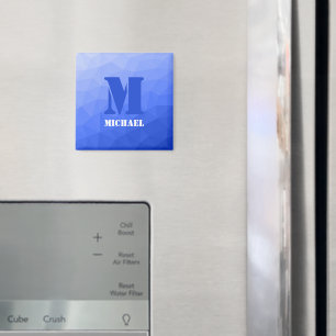 Mörk blått geometriskt nät mönster Monogram Magnet