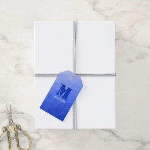 Mörk blått geometriskt nät mönster Monogram Presentetikett