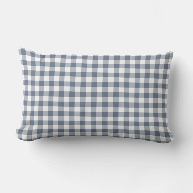 Mörk blått Gingham Mönster Checkered Lumbarkudde (Framsida)