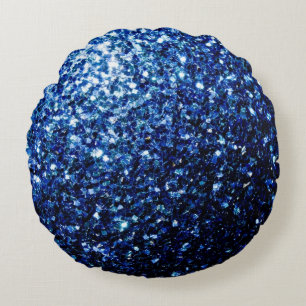Mörk blått glänsande faux glitter-sparkler rund kudde