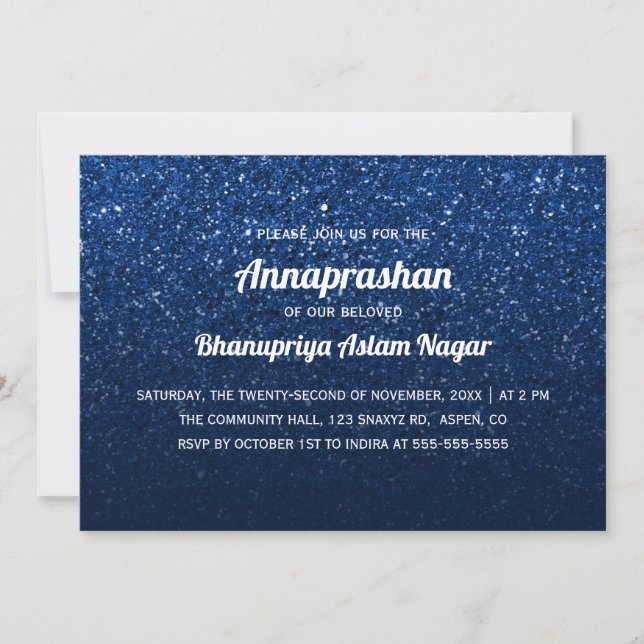 Mörk blått Glitter Ombre Annaprashan First Ris Inbjudningar (Framsida)