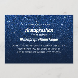 Mörk blått Glitter Ombre Annaprashan First Ris Inbjudningar