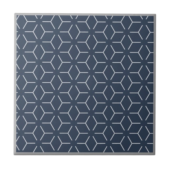 Mörk blått Grått Gräns White Geometric Mönster Kakelplatta (Framsidan)