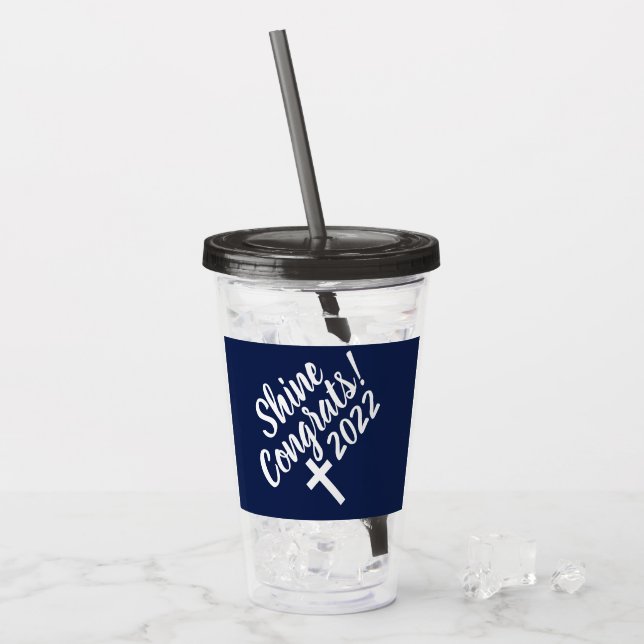 Mörk blått Grattisar Studenten Bible Verse Take Away Mugg (Framsida Ice)