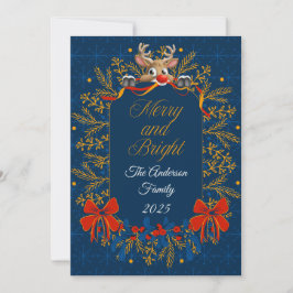 Mörk blått Guld Elegant Merry & Bright jul Julkort