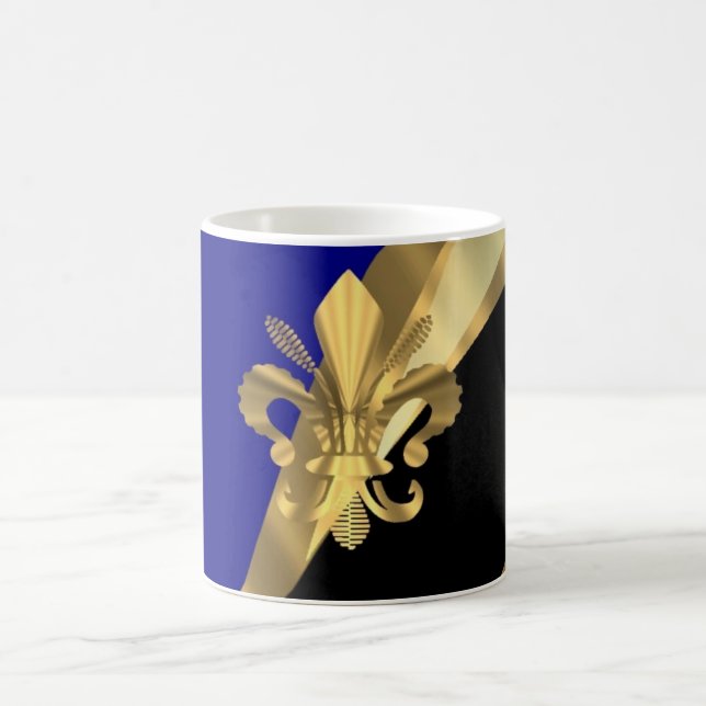Mörk - blått & guld fleur de lys kaffemugg (Center)
