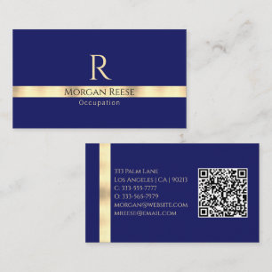 Mörk blått & Guld, Generera QR-kod Namn & Monogram Visitkort