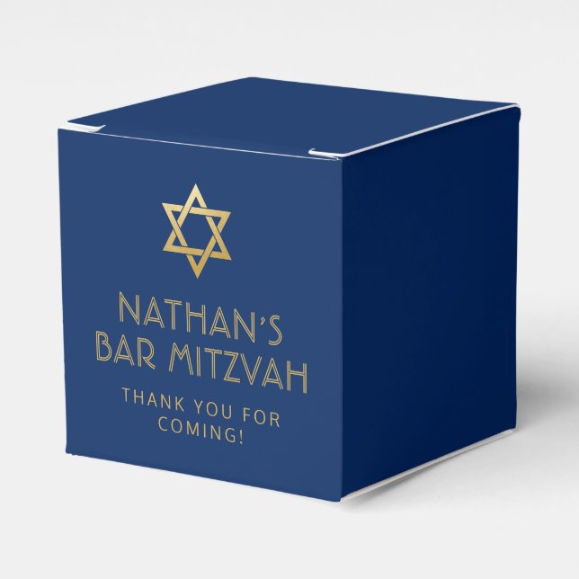 Mörk blått Guld Personlig Pub Mitzvah Presentaskar (Framsidan Sidan)