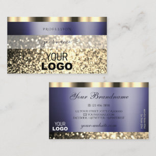 Mörk blått Guld Sparkling Glitter med Logotyp Visitkort
