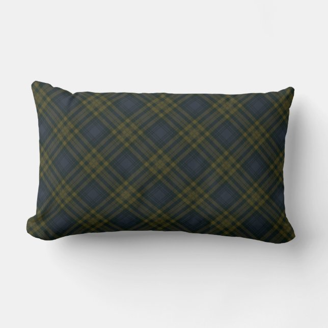 Mörk blått Gult Argyle Tartan Play Lumbarkudde (Framsida)