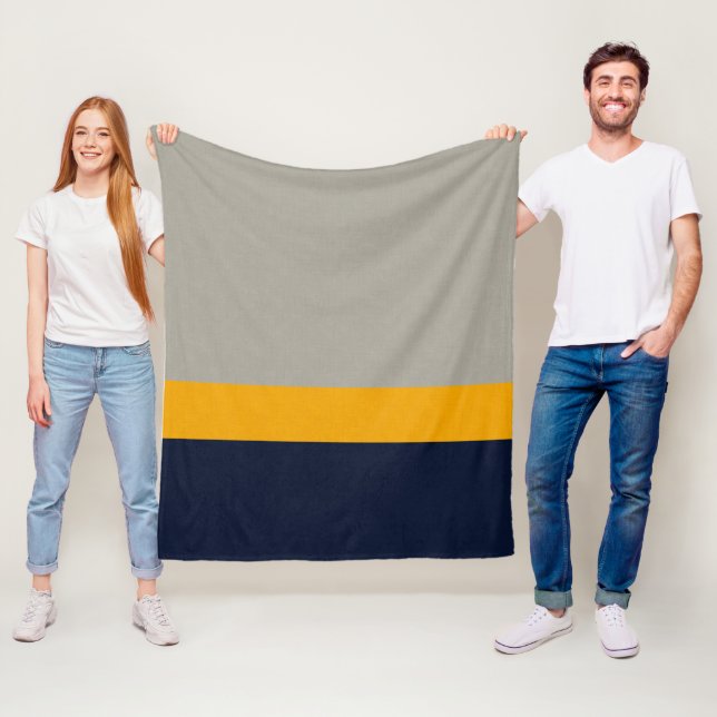 Mörk blått, Gult, Grått-stripe Texturerad Fleecefilt (På plats)