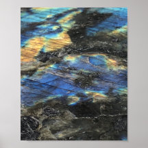 Mörk blått Gult Labradorite Crystal Print Poster
