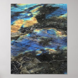 Mörk blått Gult Labradorite Crystal Print Poster