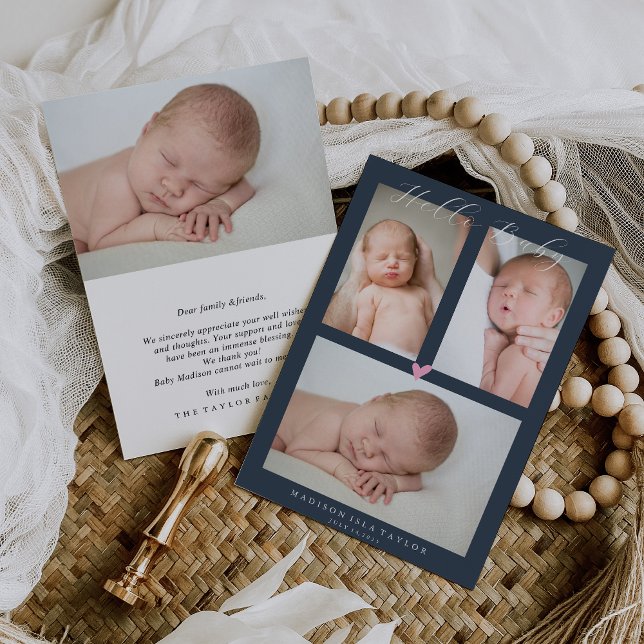 Mörk Blått Hej Baby födelsekort för  Inbjudningar (Skapare uppladdad)