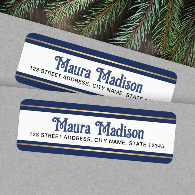 Mörk blått helgdag returadress returadress etikett (Dark blue Christmas holiday return address Label)