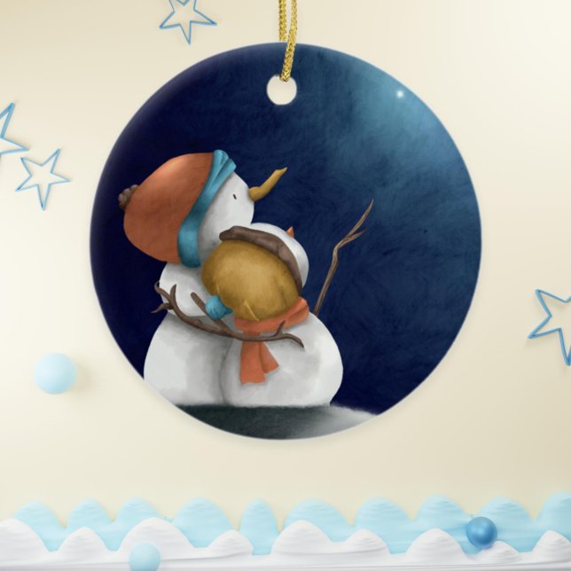 Mörk blått himlar-Snögubbar som kramar med att se  Julgransprydnad Keramik (Cute Couple First Christmas Snowmen Ornament)