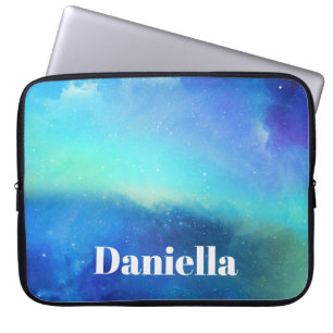 Mörk blått holografiskt Himlar med anpassat namn Laptop Fodral