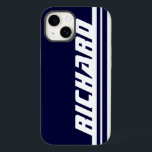 mörk blått idrott i namn och vit rand<br><div class="desc">Mörk blått och vita sporttäcken stil iphone case. Fodral lyder: Richard eller personalize this fodral med namn efter ditt val upp till 7 brev. En perfekt gåva till en livfull sport fläkt. Designad av www.mylittleeden.com</div>