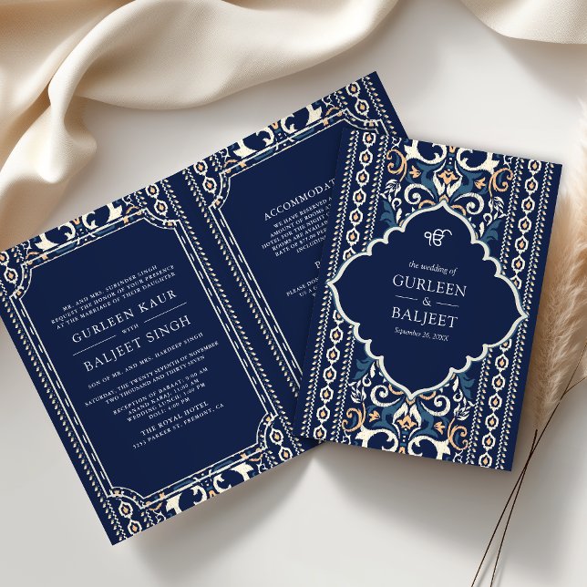 Mörk blått Ikat All i One Sikh Bröllop Inbjudan (Skapare uppladdad)