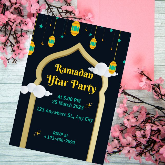 Mörk blått illustration Ramadan Iftar Party Inbjudningar (Skapare uppladdad)