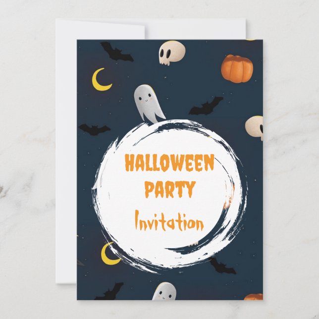 Mörk blått inbjudan till Cute Spooky Halloween fes (Framsida)