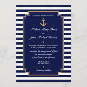 Mörk blått inbjudan till snyggt Nautical Wedding