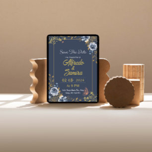 Mörk blått inbjudningar till Aesthetic Wedding