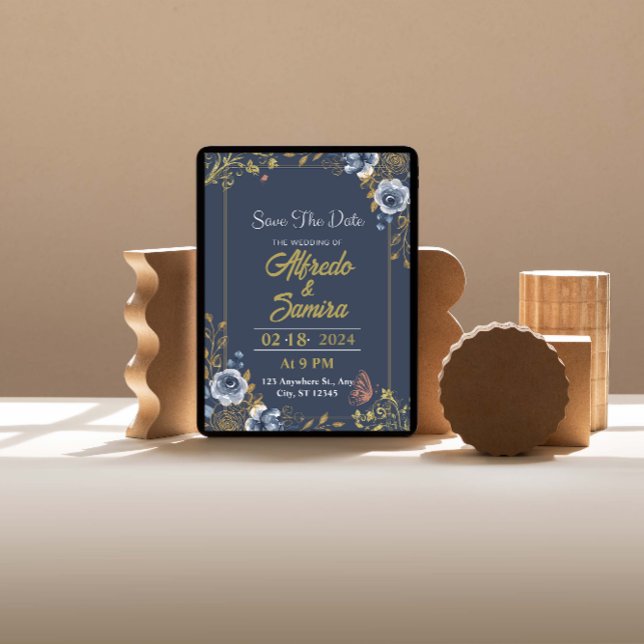 Mörk blått inbjudningar till Aesthetic Wedding (Elegant Navy Dreams: Custom Dark Blue)